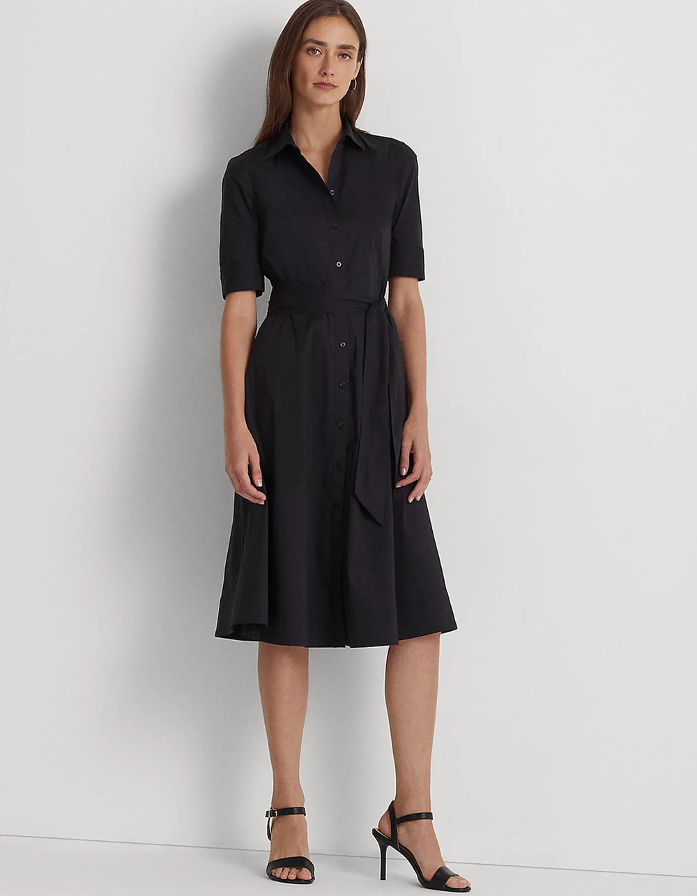 Lauren Ralph Lauren Women Elbow Sleeve Shirtdress Black Petite Size 6P